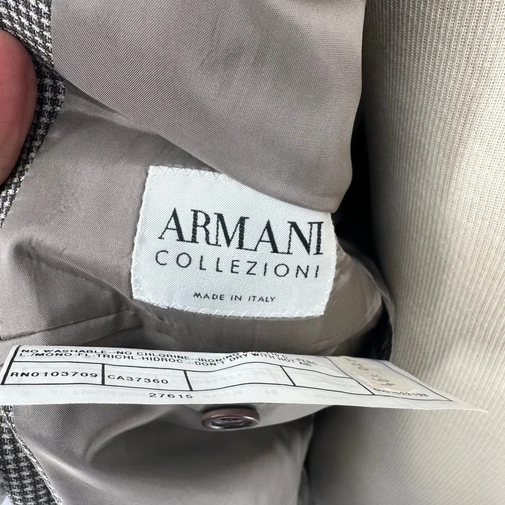 Armani Collezioni Houndstooth Wool Notched Lapel Blazer‎ 3 Button Jacket 46R